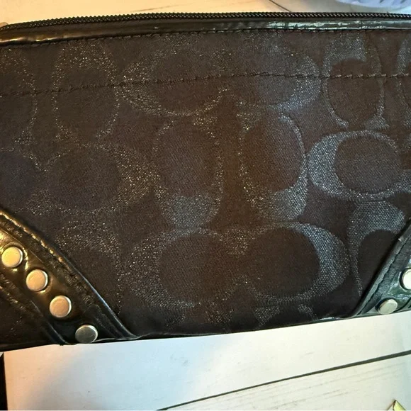 COACH | Black Signature C Wristlet with Lurex Threading and Silver Studs - Picture 7 of 8